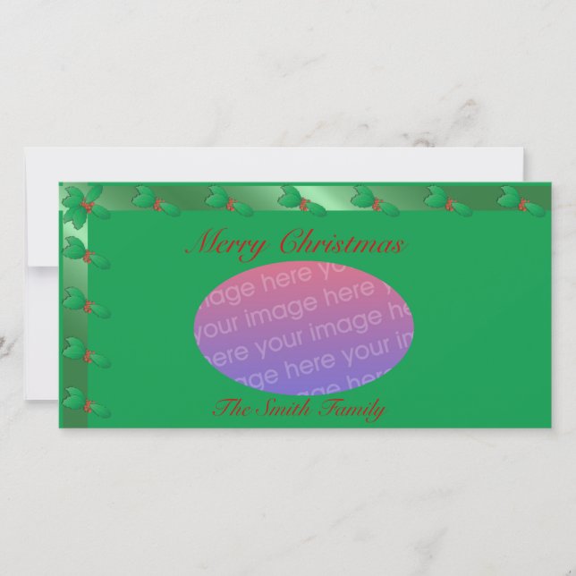 Christmas Holly Customizable Photocard Holiday Card (Front)