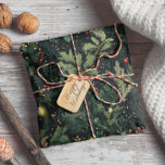 Christmas Holly Dark Winter Holiday Foliage Wrapping Paper<br><div class="desc">Wrap up happiness one gift at a time with this beautiful watercolor Christmas Holly wrapping paper featuring green and red winter greenery and glowing lights floral pattern perfect for the holiday season!</div>