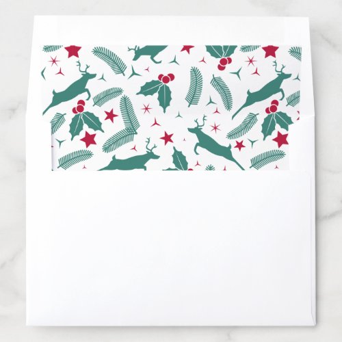 Christmas holly deer and stars pattern envelope liner