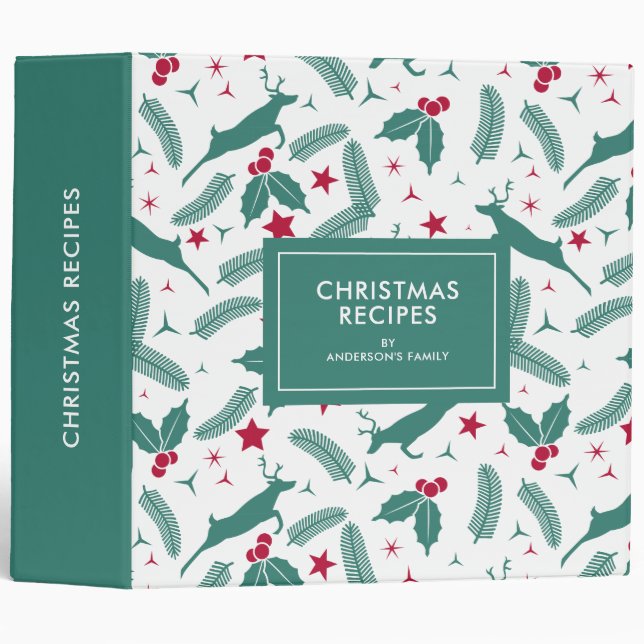 Christmas holly & deer pattern 3 ring binder (Front/Spine)