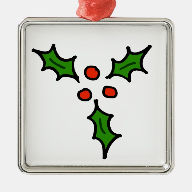 Christmas Holly Doodle Metal Ornament (Front)