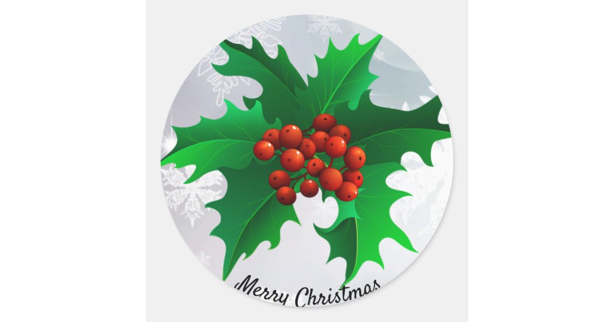 Christmas Holly Envelope Green & Red Seal Sticker | Zazzle
