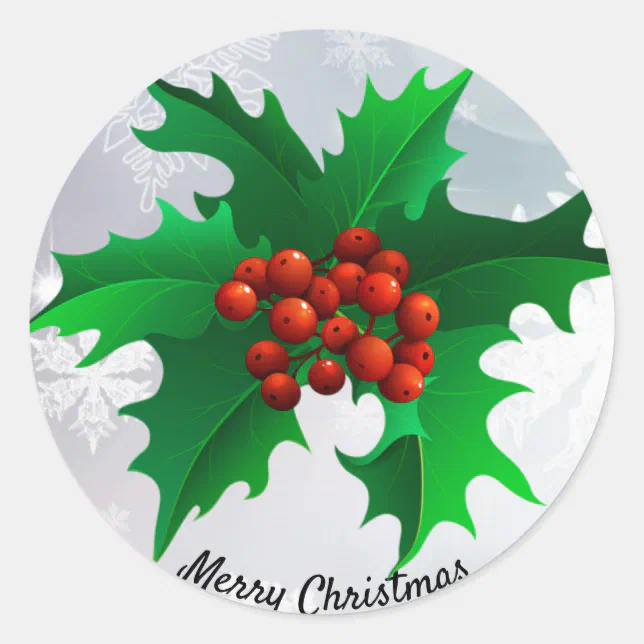Christmas Holly Envelope Green & Red Seal Sticker Zazzle