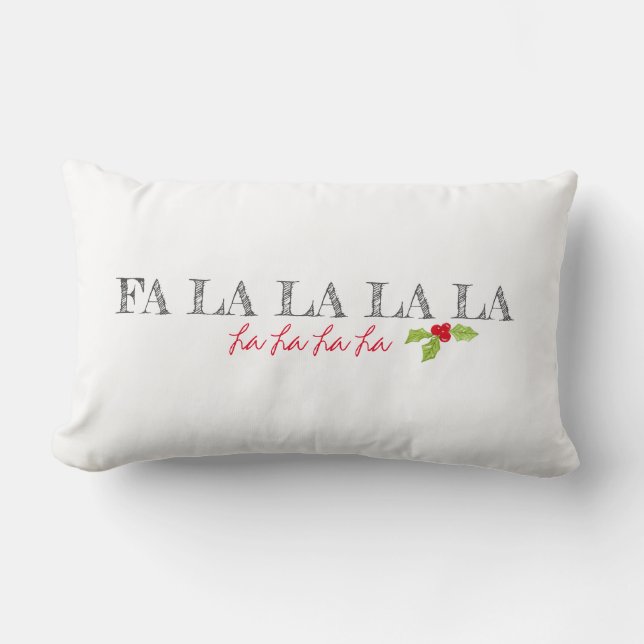 Christmas Holly Fa La La La La Song Text Name Lumbar Pillow (Front)