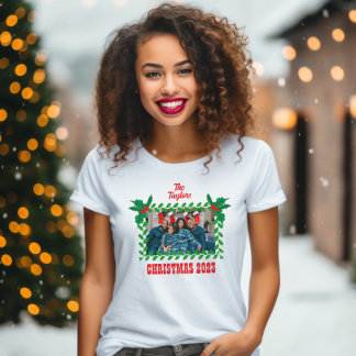Christmas Holly Family Photo Template T-Shirt