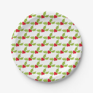 Christmas Holly Festive Greenery Red Berries  Paper Plates