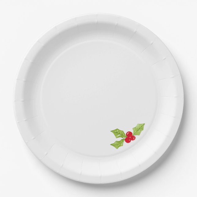Christmas Holly Festive Holiday Fun Paper Plates (Front)