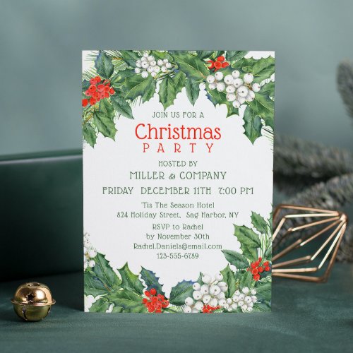 Christmas Holly Floral Corporate Christmas Party Invitation