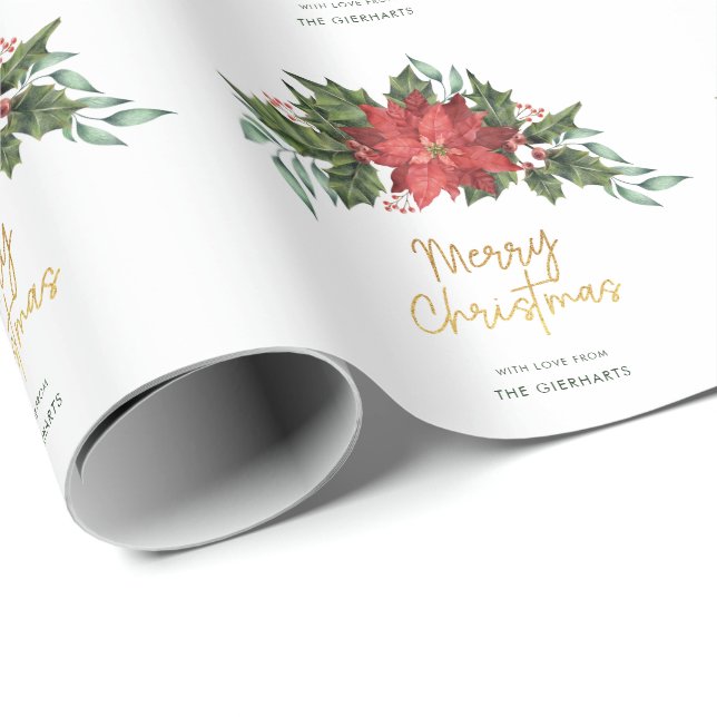 Christmas Holly Foliage Red and Green Script Gift Wrapping Paper (Roll Corner)