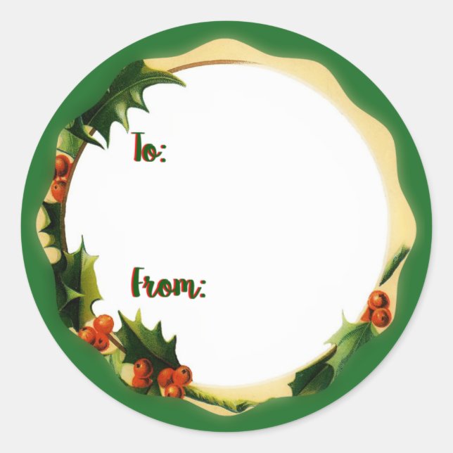 Christmas Holly Gift Classic Round Sticker (Front)