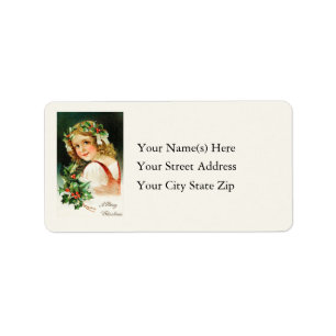 Christmas Holly Girl Vintage Address Label