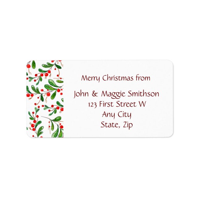 Christmas Holly Greens Berries Custom Label (Front)