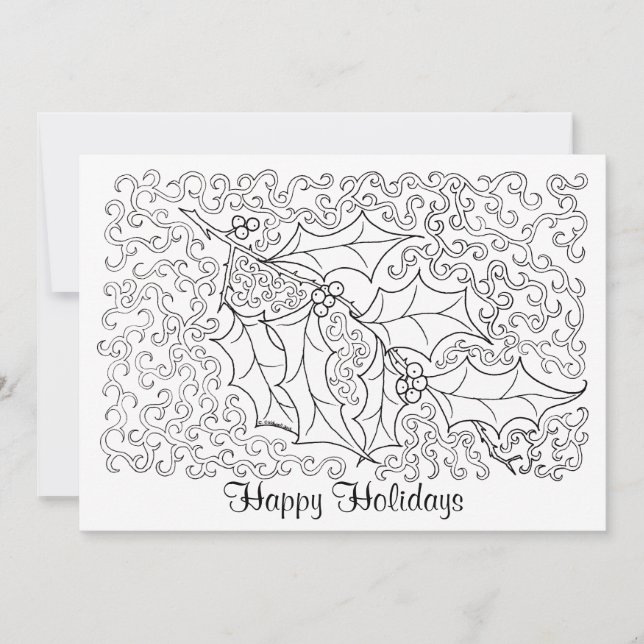 Christmas Holly Happy Holidays Card to Color (Front)