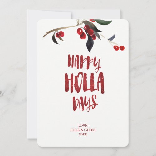 Christmas Holly  Happy Holla Days Red Starry Sky Holiday Card