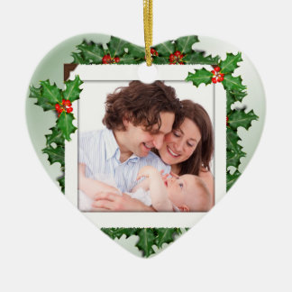 Christmas Holly Heart Shaped Family Photo Ornament