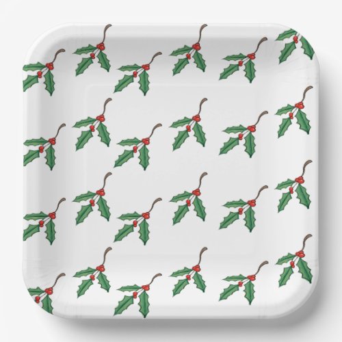 Christmas Holly Holiday  Paper Plates