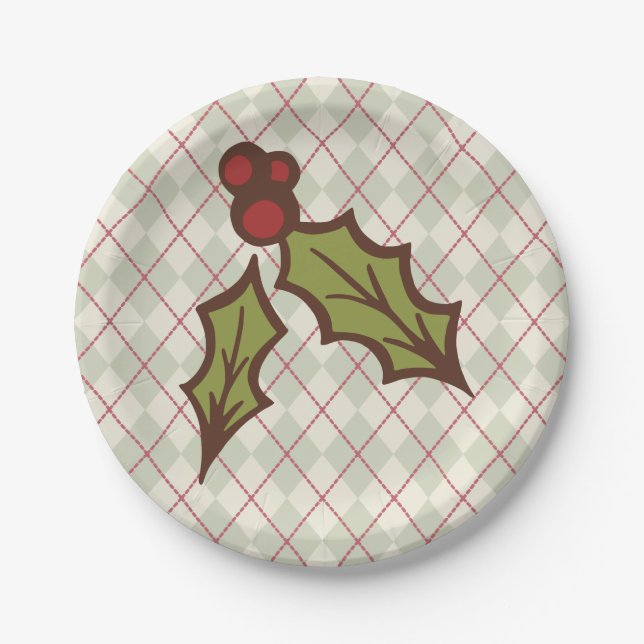 Christmas Holly Holiday Party Dinner Paper Plates (Front)
