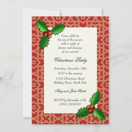 Christmas Holly Holiday Party Invitations