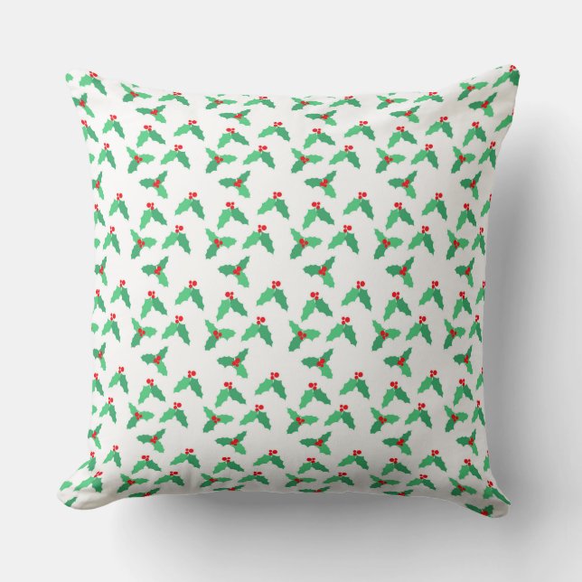 Christmas Holly, Holly Leaves and Berries Pillow (Front)