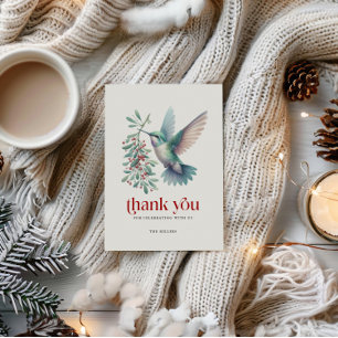 Christmas Holly Hummingbird Thank You Typography Card