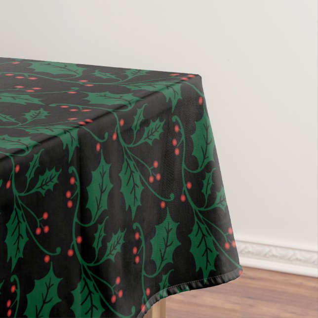Christmas Holly in Festive Green Tablecloth (In Situ)