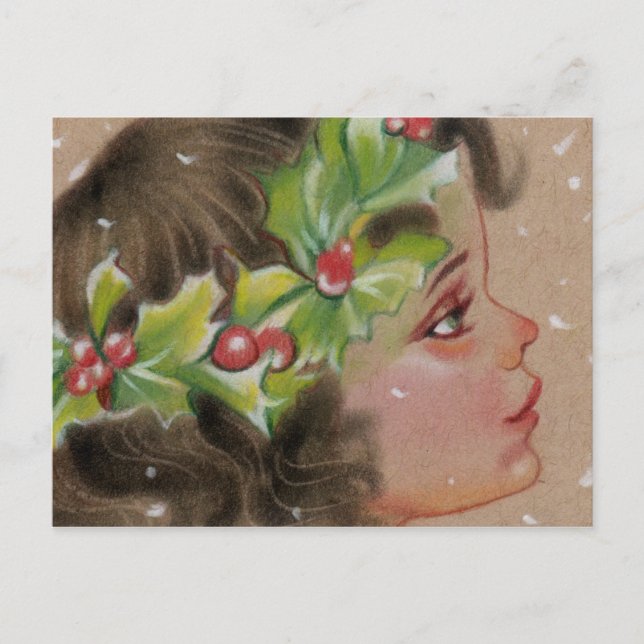 Christmas Holly Ivy Girl Postcard (Front)