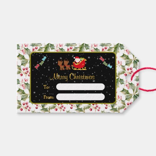 Christmas Holly  Ivy Santa  Sleigh Snowy Gift Tags