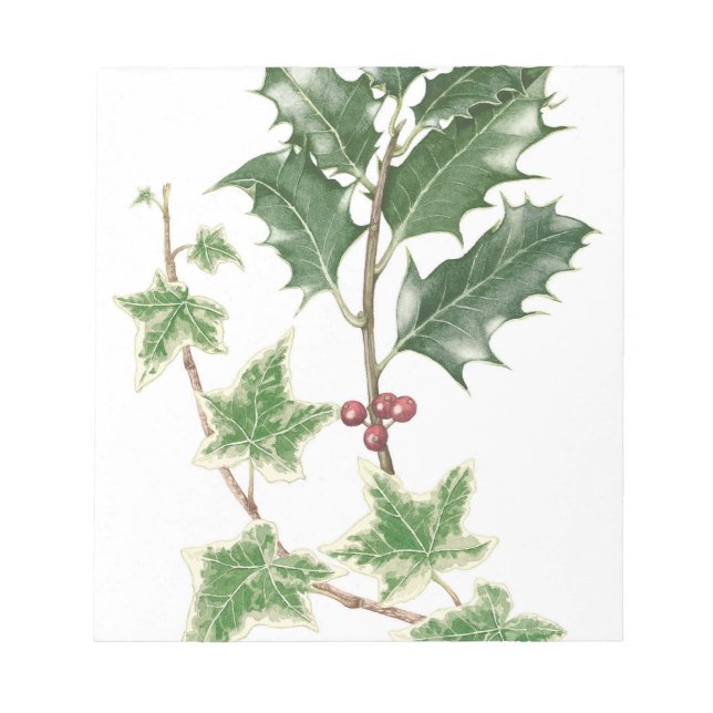 Christmas Holly & Ivy Sprig Botanical Notepad (Front)