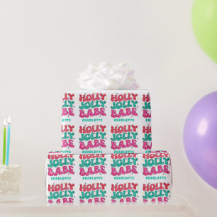 Christmas Holly Jolly Babe Modern Glitter Name Wrapping Paper