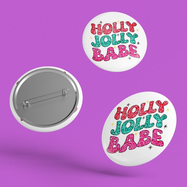 Christmas Holly Jolly Babe Modern Glitter Script Button (Creator Uploaded)