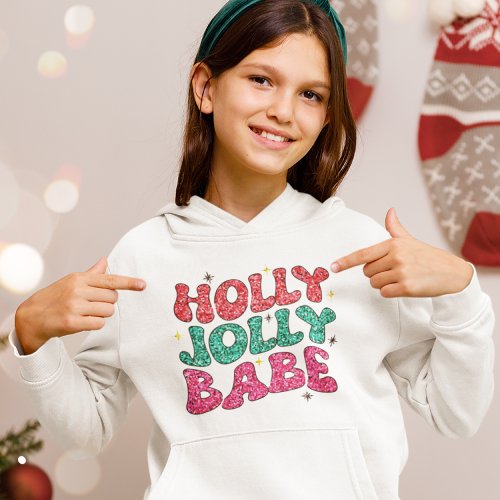 Christmas Holly Jolly Babe Modern Glitter Script Hoodie