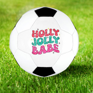 Christmas Holly Jolly Babe Modern Glitter Script Soccer Ball