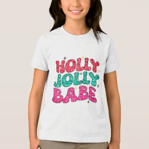 Christmas Holly Jolly Babe Modern Glitter Script Tri-Blend Shirt