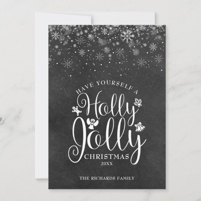 Christmas Holly Jolly Elegant Script Chalkboard Holiday Card (Front)
