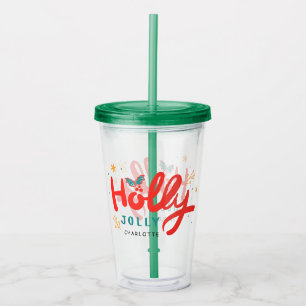 Christmas Holly Jolly Fun Winter Personalized Name Acrylic Tumbler