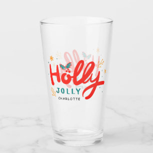 Christmas Holly Jolly Fun Winter Personalized Name Glass