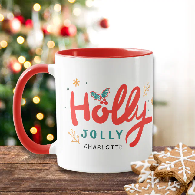 Christmas Holly Jolly Fun Winter Personalized Name Mug | Zazzle