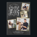 Christmas Holly Jolly Photo Collage Chalkboard Holiday Card<br><div class="desc">An elegant Holly Jolly 4 photo collage holiday design for you to personalize with your favourite photos framed in gold,  message,  names and year on a chalkboard background. The reverse features falling snowflakes on a matching chalkboard background. Designed by Thisisnotme©</div>