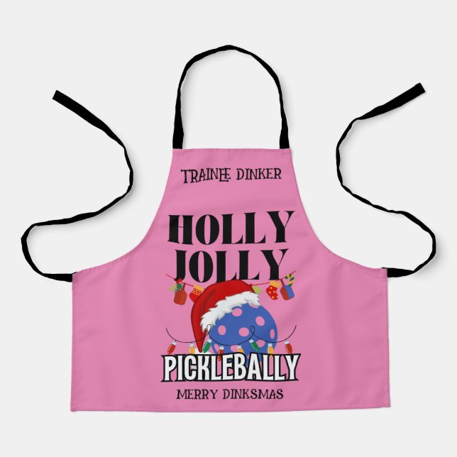 Christmas HOLLY JOLLY PICKLEBALLY Apron (Front)