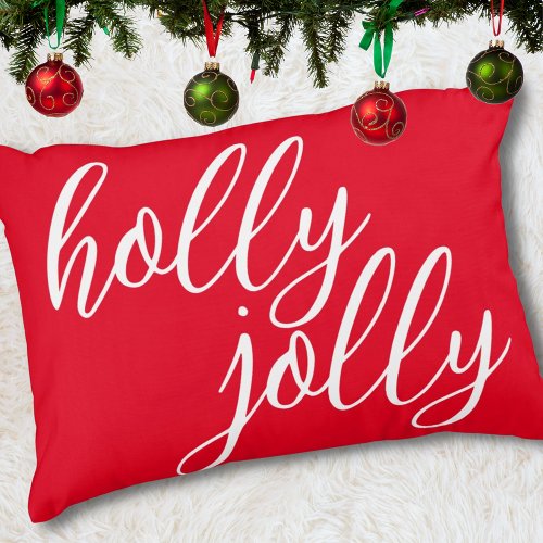 Christmas Holly Jolly Red White Stylish Script Accent Pillow