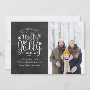 Christmas Holly Jolly Script Chalkboard Photo Holiday Card