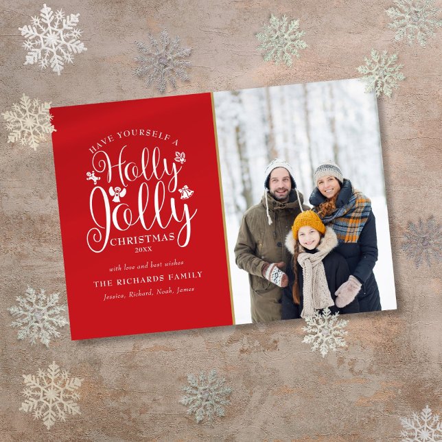 Christmas Holly Jolly Script Modern Photo Holiday Card (Christmas Holly Jolly Script Modern Photo Holiday Card)