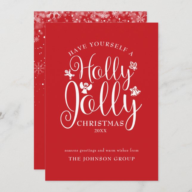 Christmas Holly Jolly Script Office Holiday Card (Front/Back)