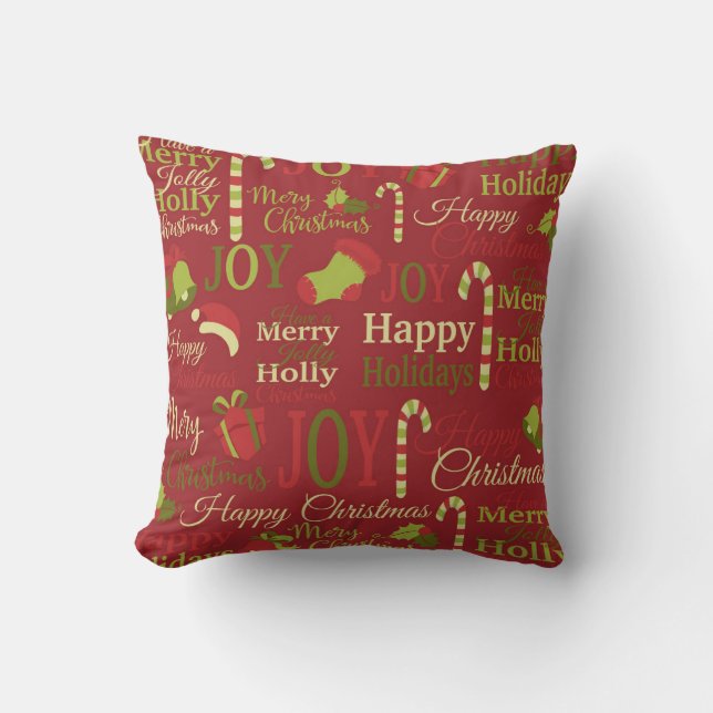 Christmas holly joy merry pattern throw pillow (Front)