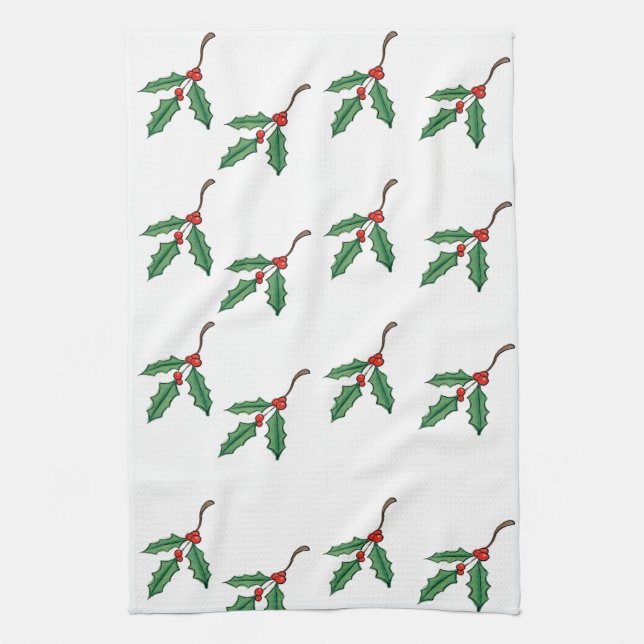 Christmas Holly Kitchen Towel  (Vertical)