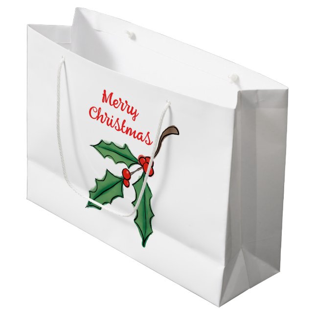 Christmas Holly Large Gift Bag (Front Angled)