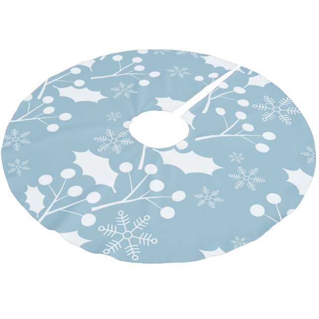 Christmas Holly Leaves And Berries Brushed Polyester Tree Skirt (Angled)