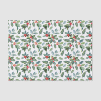 Christmas Holly Leaves and Berries on White Tissue Paper