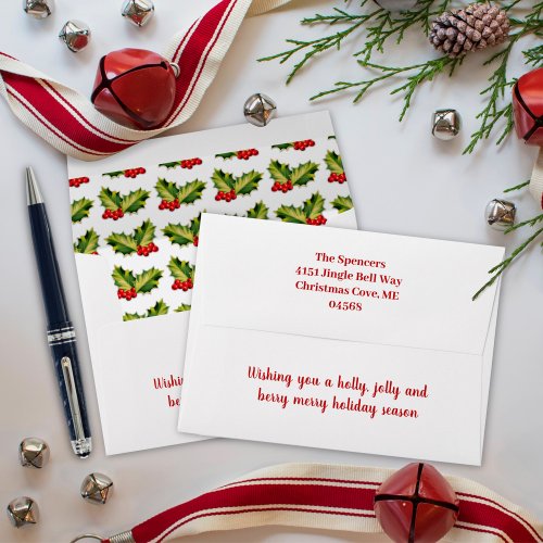 Christmas Holly Leaves and Berries pre_addressed Envelope