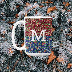 Christmas holly leaves and berries red and green coffee mug